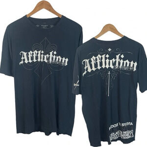 TS408 Men’s Affliction Banned Fedor vs Sylvia UFC Distressed T Shirt 2XL